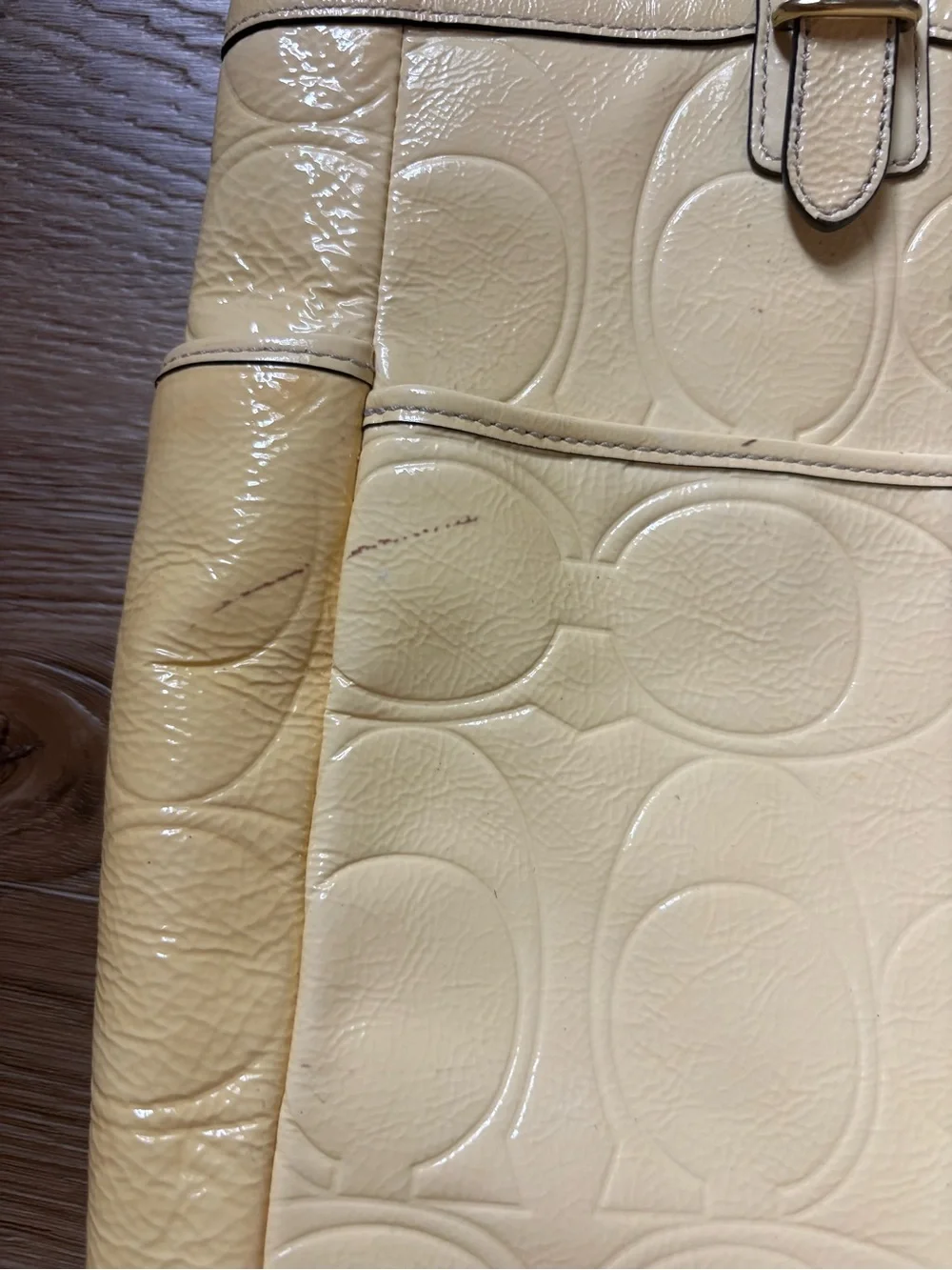 Coach Pale Yellow Patent Leather Signature Tote